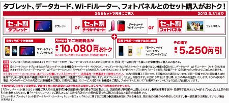 セット割タブレット、セット割データカード・ルーター、セット割フォトパネル